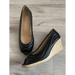 Ron White Black Chevron Leather Wedge Sandals – Size 38